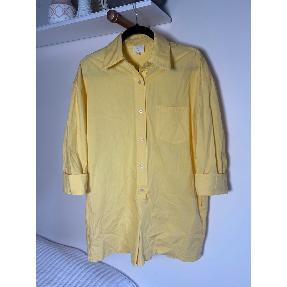 Dee Elly Yellow Collared Button‎ Down Long Sleeve Romper Playsuit XS